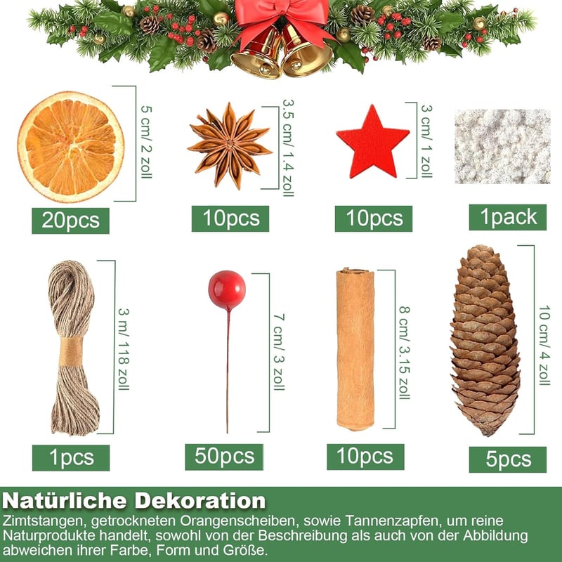 YUNSTK 107 darabos karácsonyi dekoráció szett, adventi koszorú díszítő elemek
