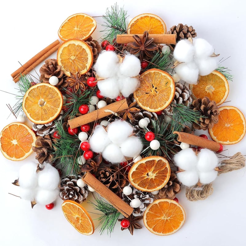 YUNSTK 206 darabos Adventi Koszorú DIY Készlet Fenyőtobozokkal és Aszalt Naranccsal