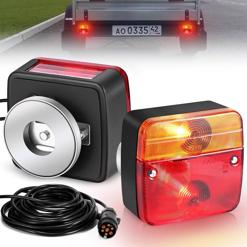 Magnetická sada zadných svetiel na príves YUNYODA 12V, so 7,5 m káblom a 7-pólovou zástrčkou, vodotesné obrysové a evidenčné svetlá, 2 ks