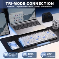 YUNZII X98 QMK/VIA Bezdrôtová mechanická herná klávesnica, biela, Crystal Switch, tri režimy BT5.0/2.4GHz/USB-C, hot-swap, RGB, otočný gombík, Mac/Win 3
