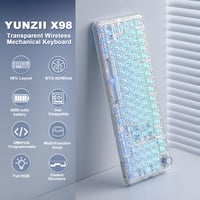 YUNZII X98 QMK/VIA Bezdrôtová mechanická herná klávesnica, biela, Crystal Switch, tri režimy BT5.0/2.4GHz/USB-C, hot-swap, RGB, otočný gombík, Mac/Win 2