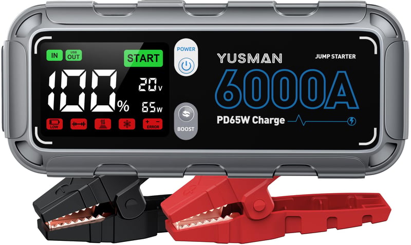 YUSMAN prijenosni punjač (power bank) s funkcijom pokretanja vozila 26800 mAh 6000A PD 65W za benzinske i 12L dizelske motore, LED svjetlo 400 lumena