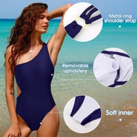 Costum de baie întreg pentru femei Yuson Girl, cu un umăr, push-up, decupat, mărimea L, bleumarin 4