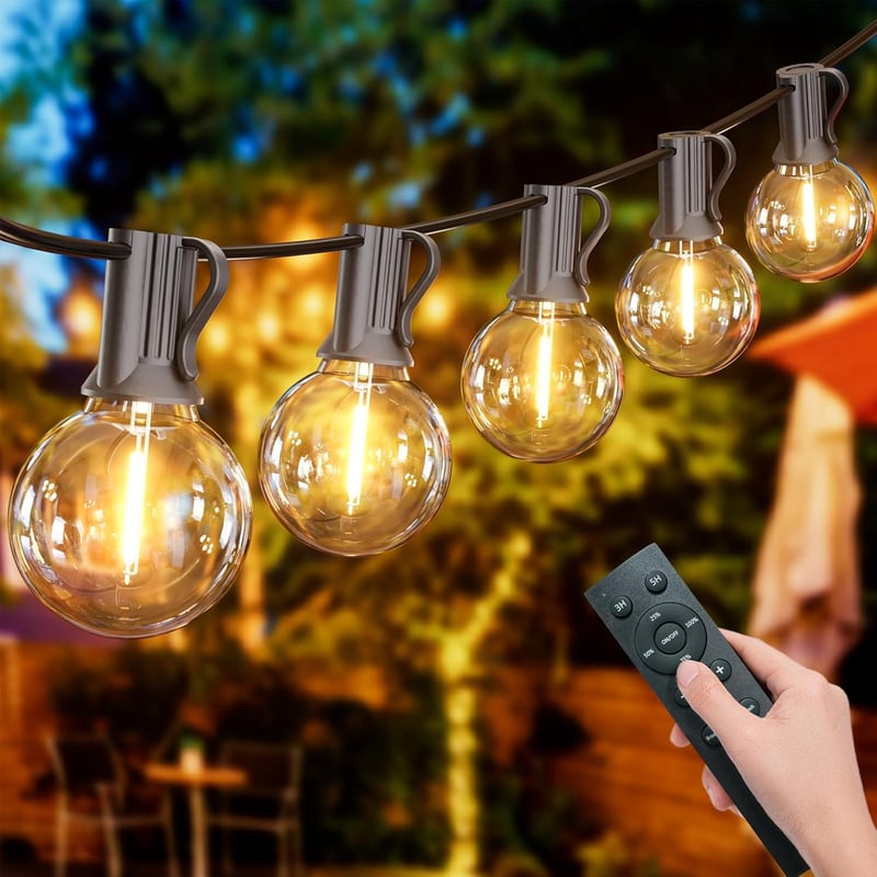 Yuusei 60m Kültéri LED Fényfüzér Távirányítóval - 100+4 G40 Vízálló IP45 Meleg Fehér Izzó Kerti Partikhoz, Teraszra, Esküvőre