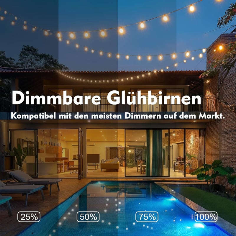 Yuusei Kültéri Fényfüzér 80m - IP45 Vízálló LED Világítás 100+4 G40 Meleg Fehér Izzóval - Erkély, Terasz, Kert Dekoráció