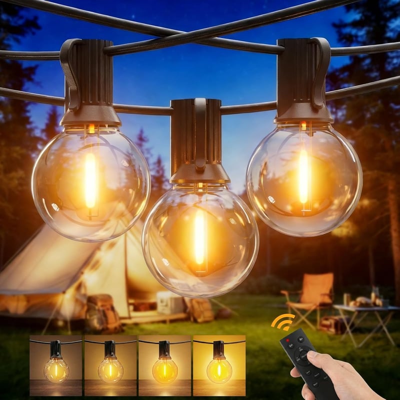 Yuusei kültéri LED fényfüzér 2x50 m távirányítóval IP45 vízálló dimmelhető G40 120 és 4 izzó kert, pavilon, erkély, esküvő