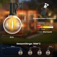 Yuusei kültéri LED fényfüzér 2x50 m távirányítóval IP45 vízálló dimmelhető G40 120 és 4 izzó kert, pavilon, erkély, esküvő 6