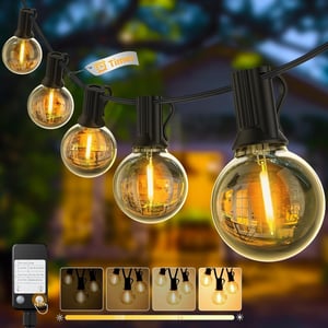 Ghirlandă luminoasă LED de exterior Yuusei pentru grădină, 15 m, cu variator de intensitate, rezistentă la apă IP45, cu 18 + 1 becuri tip glob G40 incasabile, pentru foișor și terasă