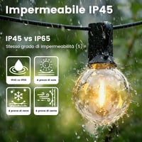 Ghirlandă luminoasă LED de exterior Yuusei pentru grădină, 15 m, cu variator de intensitate, rezistentă la apă IP45, cu 18 + 1 becuri tip glob G40 incasabile, pentru foișor și terasă 3