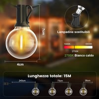 Ghirlandă luminoasă LED de exterior Yuusei pentru grădină, 15 m, cu variator de intensitate, rezistentă la apă IP45, cu 18 + 1 becuri tip glob G40 incasabile, pentru foișor și terasă 6