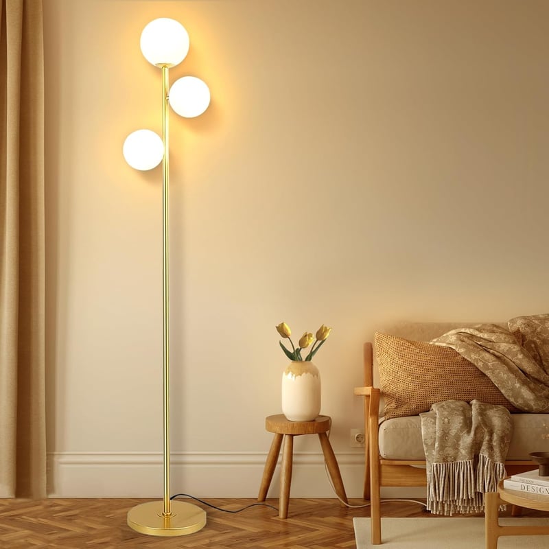 YuveSeqin arany állólámpa távirányítóval, 3 E27 LED izzóval, nappali hálószoba irodai lámpa 170 cm