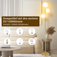 YuveSeqin arany állólámpa távirányítóval, 3 E27 LED izzóval, nappali hálószoba irodai lámpa 170 cm 3