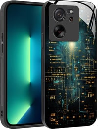YUXING tok Xiaomi 13T / 13T Pro-hoz, cyberpunk geometriai mintás üveg hátlap 1