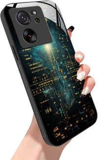 YUXING tok Xiaomi 13T / 13T Pro-hoz, cyberpunk geometriai mintás üveg hátlap 2