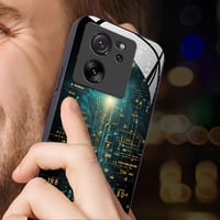 YUXING tok Xiaomi 13T / 13T Pro-hoz, cyberpunk geometriai mintás üveg hátlap 7