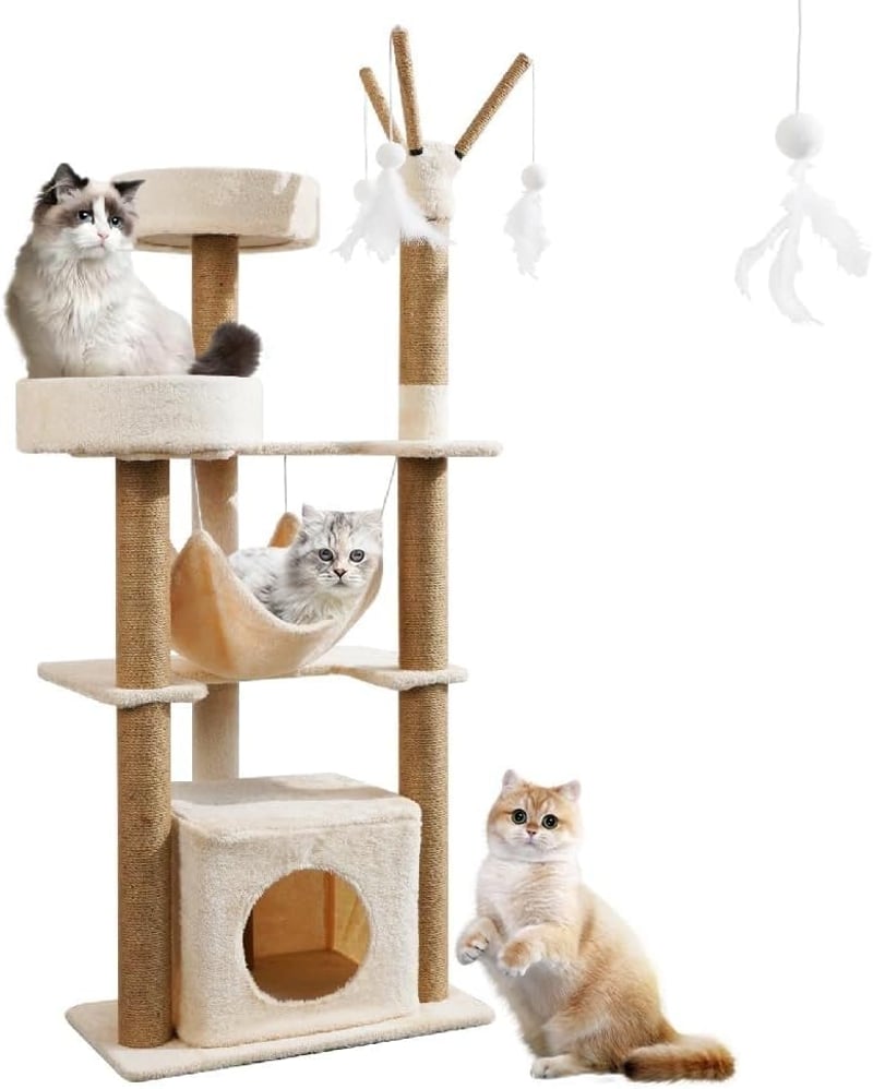 yuyuepetzone 126 cm magas macskavár, macskavilla kaparófával, hálóval és játékokkal