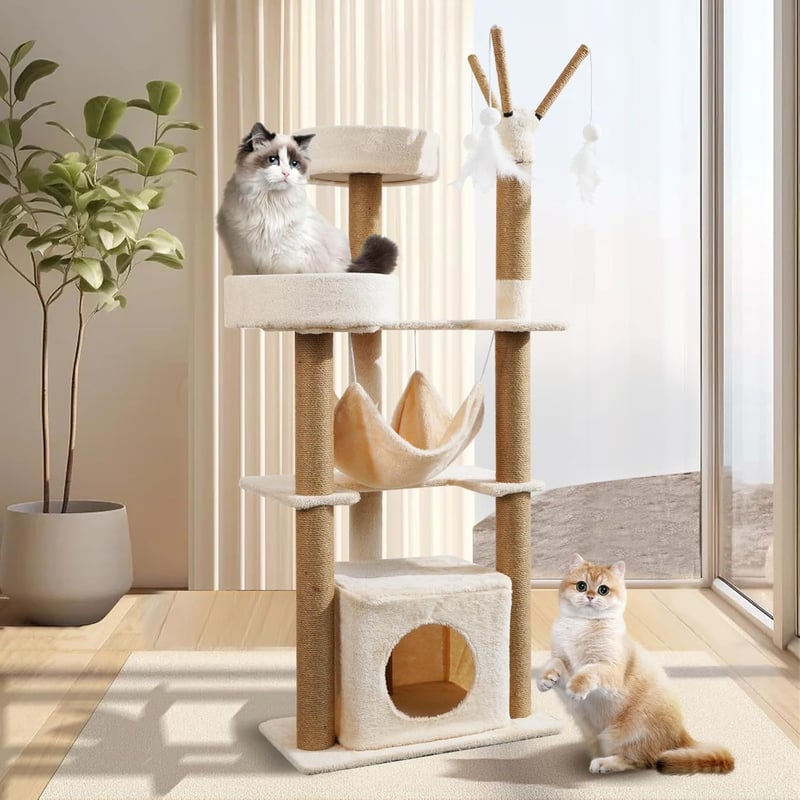 yuyuepetzone 126 cm magas macskavár, macskavilla kaparófával, hálóval és játékokkal