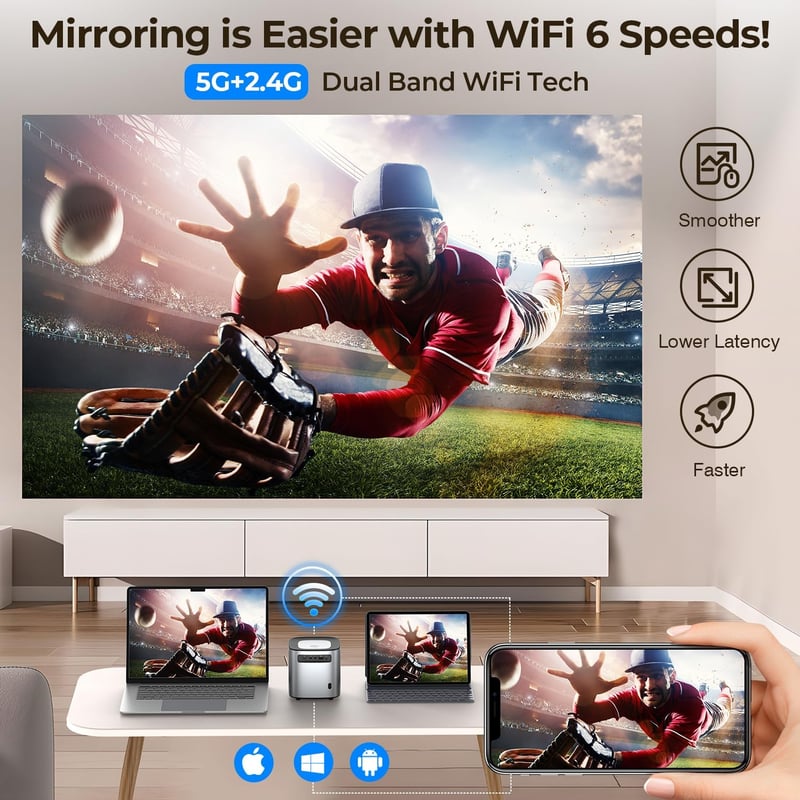 YUZINO 4K Projektor - Elektromos Fókusz, 15000L Fényerő, Full HD 1080P Natív Felbontás, WiFi, Bluetooth, Hordozható Házimozi Okostelefonhoz