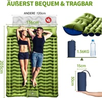 Yuzonc Önfelfújó Kempingmatrac 2 Személyes - 10 cm Vastag Dupla Matrac Beépített Párnával és Lábpumpával, Ultrakönnyű Túramatrac Kempingezés 2