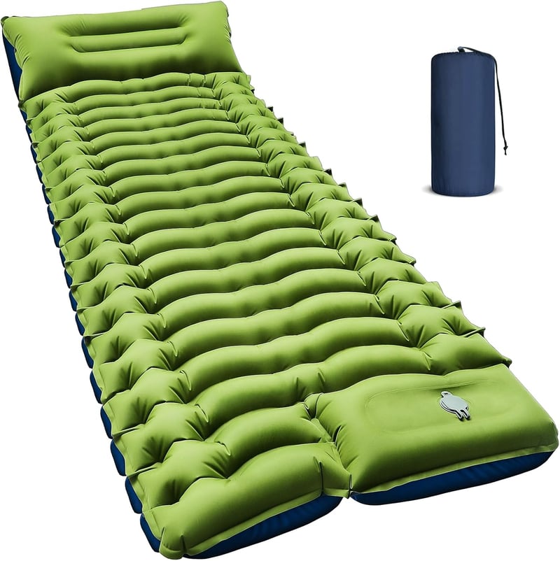 Yuzonc Önfelfújó Matrac Beépített Párnával - Zöld Kempingmatrac 200x67cm, Könnyű Hordozható Túramatrac Pohártartóval
