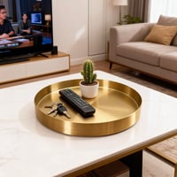 Yvttve dekorativni pladanj, zlatni, okrugli, promjer 25 cm, metal, nehrđajući čelik, pladanj za posluživanje, podloga za svijećnjak, zlatne boje, stolni ukras 5