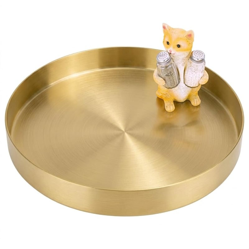 Yvttve dekorativni pladanj, zlatni, okrugli, promjer 25 cm, metal, nehrđajući čelik, pladanj za posluživanje, podloga za svijećnjak, zlatne boje, stolni ukras
