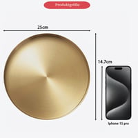 Yvttve dekorativni pladanj, zlatni, okrugli, promjer 25 cm, metal, nehrđajući čelik, pladanj za posluživanje, podloga za svijećnjak, zlatne boje, stolni ukras 3