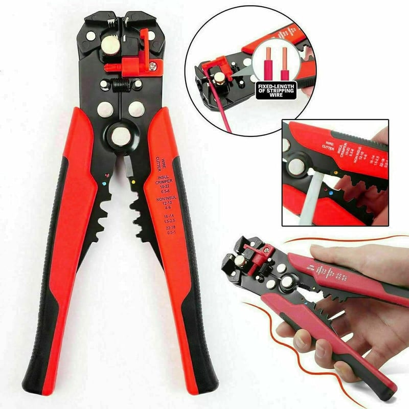 Clește automat pentru dezizolat YWHWXB 3 în 1, roșu-negru, 10-24AWG, 0,2-6,0mm², pentru tăiere și sertizare