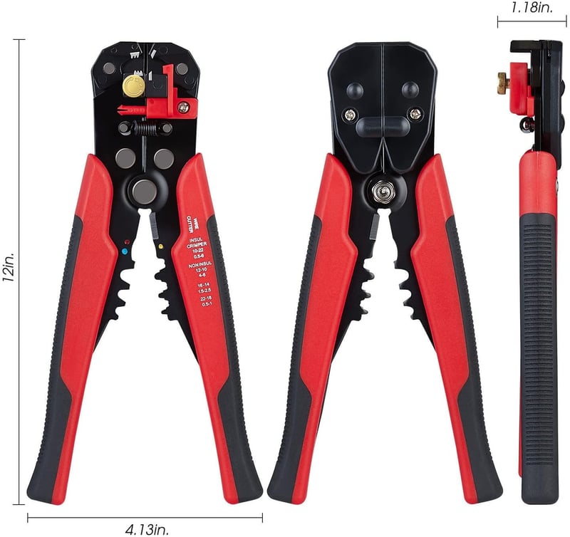 Clește automat pentru dezizolat YWHWXB 3 în 1, roșu-negru, 10-24AWG, 0,2-6,0mm², pentru tăiere și sertizare