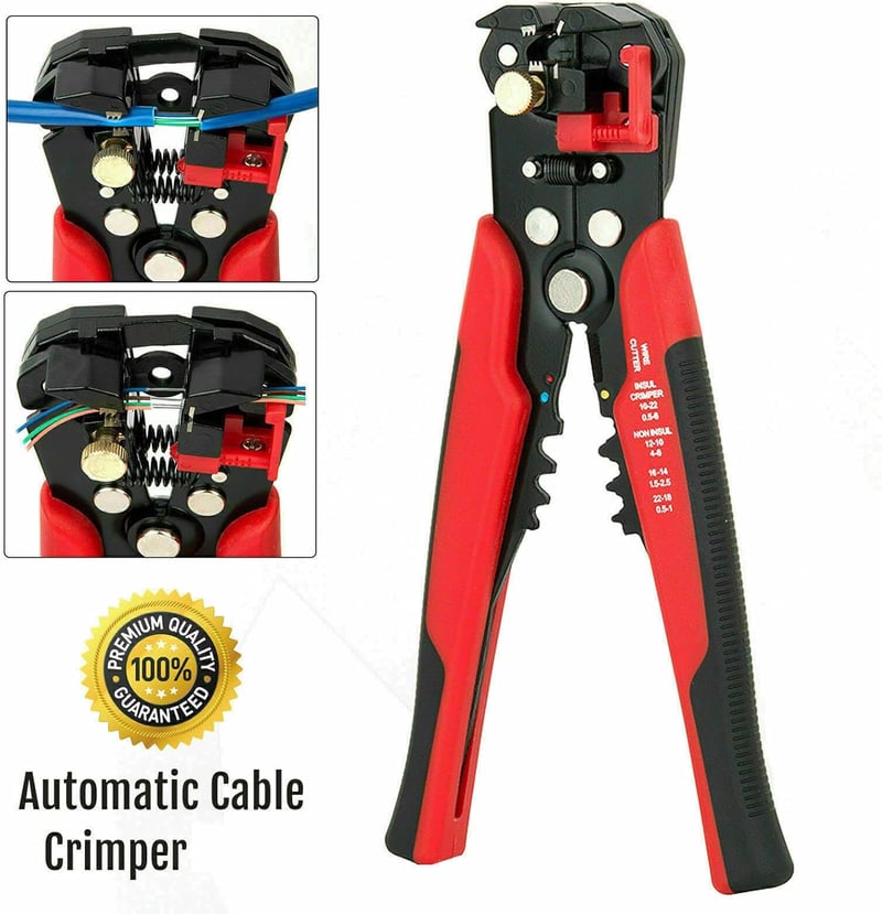 Clește automat pentru dezizolat YWHWXB 3 în 1, roșu-negru, 10-24AWG, 0,2-6,0mm², pentru tăiere și sertizare