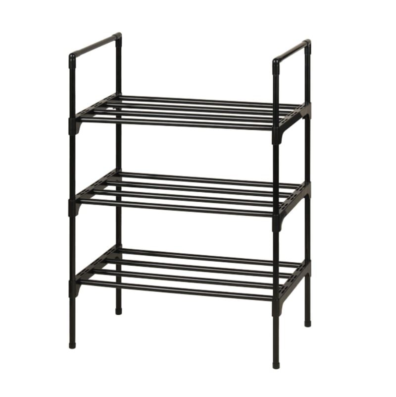 Ywinler metalna polica za cipele na 3 kata, slagajuća - crna - 43x25x65 cm