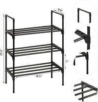 Ywinler 3 szintes keskeny fém cipőtartó cipőpolc, fekete, egymásra rakható, 43x25x65 cm, előszobába és folyosóra 3