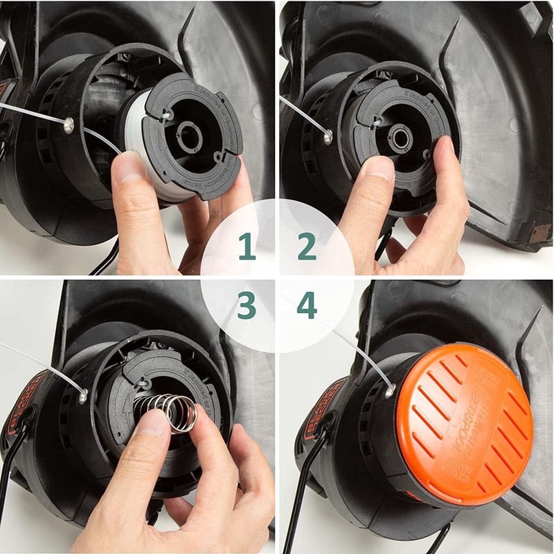 YWTESCH Fűkasza Damil Szett - 6 db Vágószál Tekercs Black and Decker Fűszegélynyíróhoz, 1,65 mm x 10 m, Fedéllel és Cserealkatrésszel