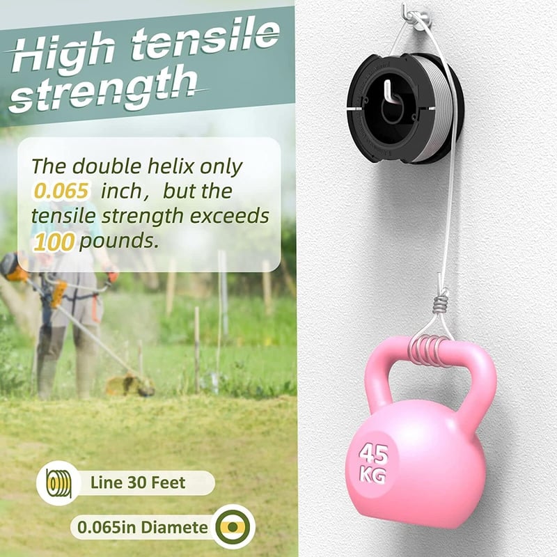 YWTESCH Fűkasza Damil Szett - 6 db Vágószál Tekercs Black and Decker Fűszegélynyíróhoz, 1,65 mm x 10 m, Fedéllel és Cserealkatrésszel