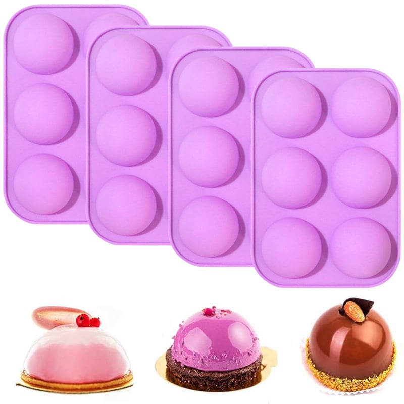 YXHZVON silikónová forma na pologule, 4 ks, forma na čokoládu so 6 jamkami na guľky, želé, puding a penové dezerty, fialová