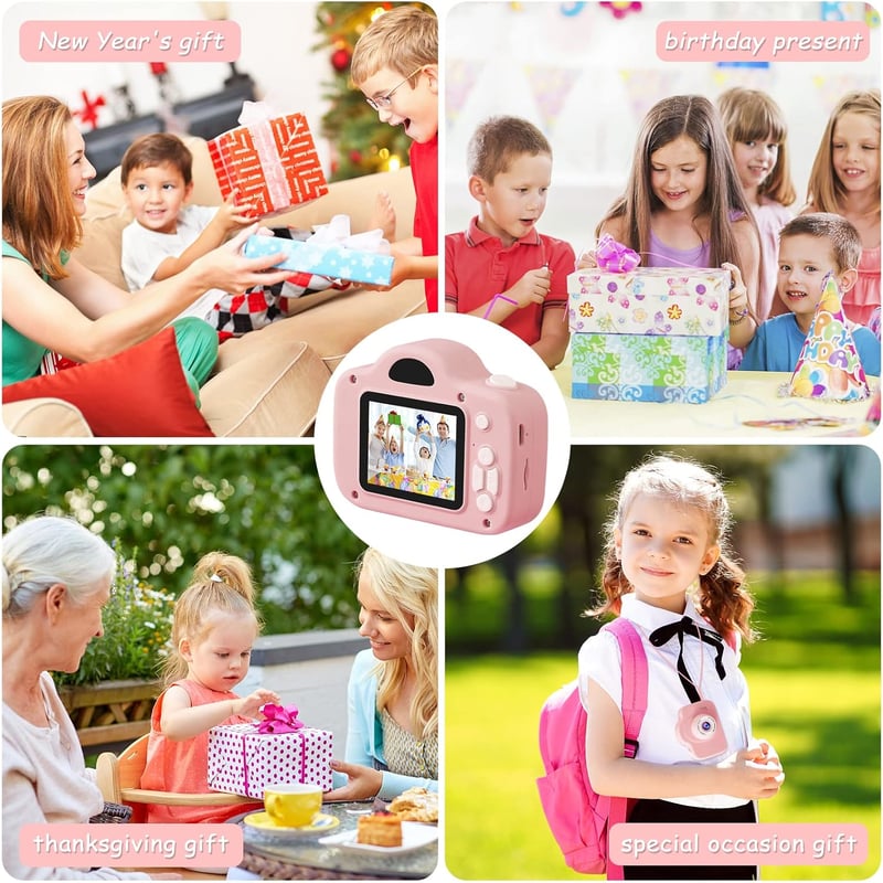 YYDadboy Gyerek Digitális Fényképezőgép, 1080P HD Videó, 2.0" Szemkímélő Kijelző, 32GB Micro SD Kártya, Játékokkal, Rózsaszín