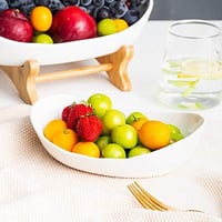 YYW 3-szintes Kerámia Gyümölcstartó Bambusz Alappal - Zöld Porcelán Tárolóállvány Konyhapultra Gyümölcsnek, Zöldségnek, Pékárunak 7