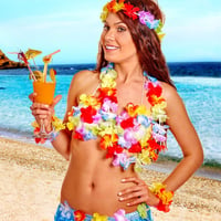 Yzpklhw 12 db Hawaii virágfüzér szett, színes lánc nyaklánc luau party dekorációhoz 4