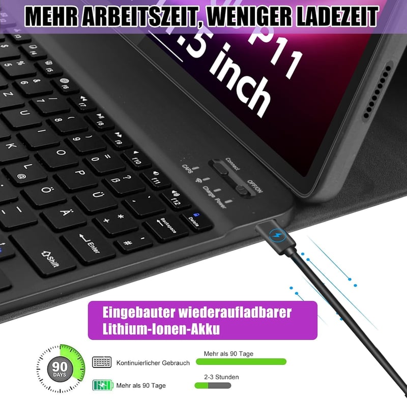 Zabatoco Lenovo Tab P11 Gen 2 Billentyűzetes Tok 7 Szín Háttérvilágítás