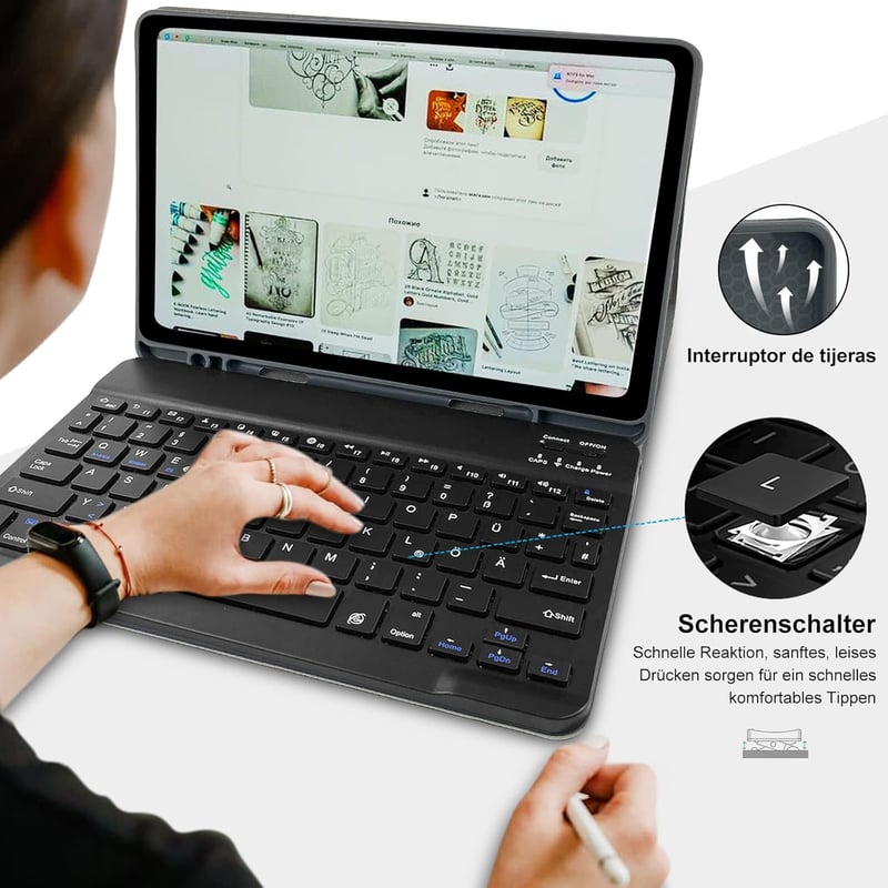 Zabatoco Samsung Galaxy Tab S6 Lite 10.4" Billentyűzetes Tok QWERTZ Mágneses Bluetooth