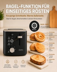 Hriankovač na dva krajce ZACHVO s LED odpočítavaním, 6 stupňov opekania, rozmrazovanie, zohrievanie, nadstavec na pečivo, vyberateľná tácka na omrvinky, matná čierna, 1,1 m kábel 3
