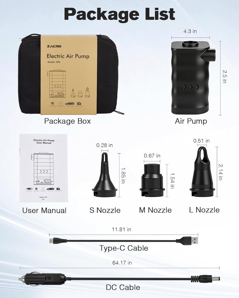 Zacro 6000 mAh elektromos légpumpa, hordozható, 2 az 1-ben felfújás-leeresztés
