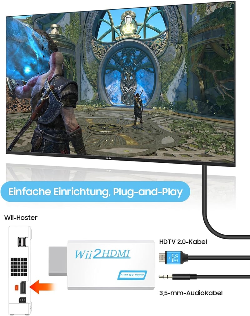 Zacro Wii HDMI Adapter - Full HD 1080P Konverter Nintendo Wii Konzolhoz - Videó és Hang Átalakító 1m HDMI Kábellel