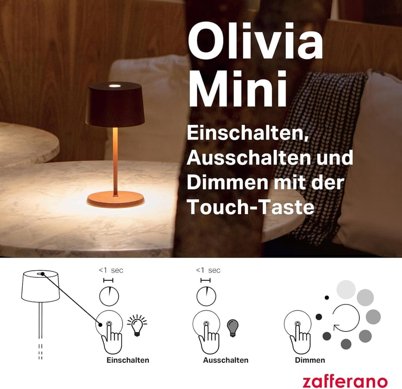 Zafferano Olivia Mini hordozható asztali lámpa érintésvezérléssel, dimmer, sötétszürke - Darkgray, With charger - new version