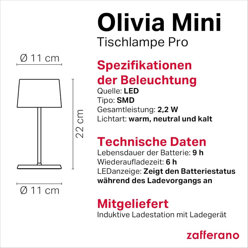Zafferano Olivia Mini hordozható asztali lámpa érintésvezérléssel, dimmer, sötétszürke - Darkgray, With charger - new version