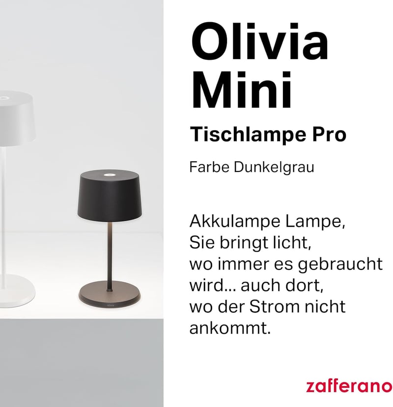 Zafferano Olivia Mini hordozható asztali lámpa érintésvezérléssel, dimmer, sötétszürke - Darkgray, With charger - new version