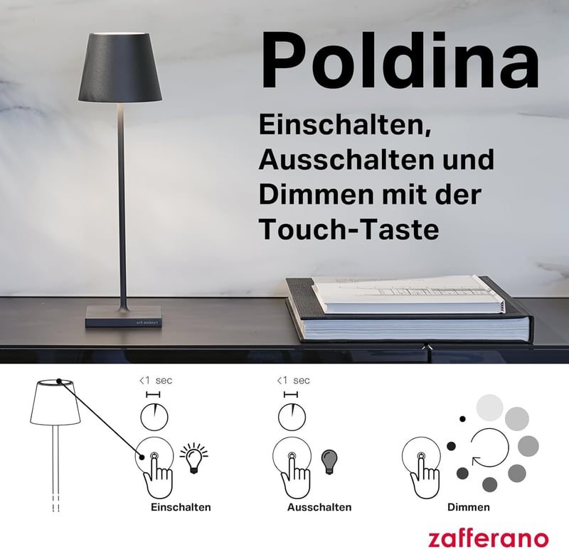 Zafferano Poldina Újratölthető LED Asztali Lámpa - Darkgray, Lamp with charger