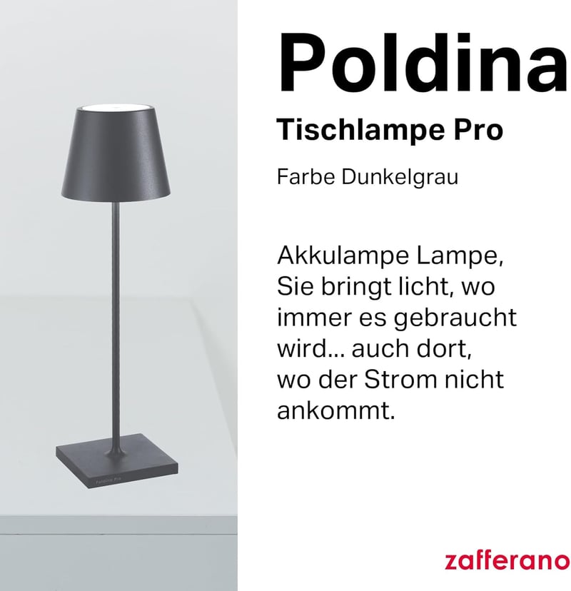 Zafferano Poldina Újratölthető LED Asztali Lámpa - Darkgray, Lamp with charger