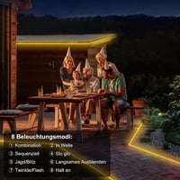 Bandă LED solară de exterior ZAIYW 15 m, IP68 rezistentă la apă, 300 LED-uri, alb cald, cu variator, telecomandă și temporizator, autoadezivă, pentru decorarea gardului de grădină 5