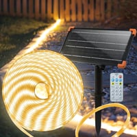Bandă LED solară de exterior ZAIYW 15 m, IP68 rezistentă la apă, 300 LED-uri, alb cald, cu variator, telecomandă și temporizator, autoadezivă, pentru decorarea gardului de grădină 1